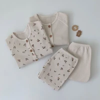 toddler baby clothes sets 2pcs fashion cute girls boys long sleeve waffle button topslegging pants baby sets outfits 0 24m