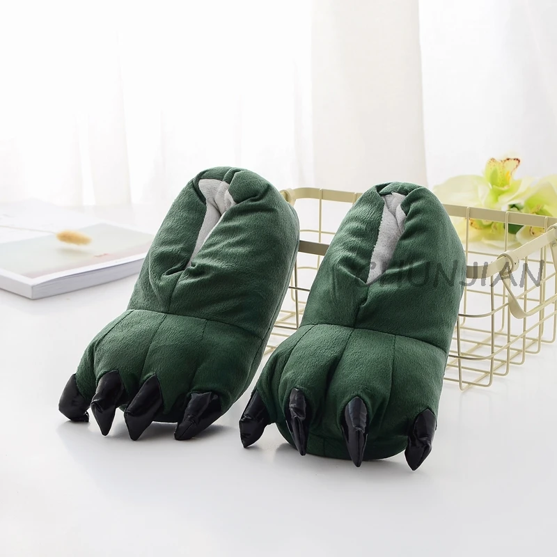 Funny Winter Spring Family Matching Shoes Thickening Antiskid Fluffy Kids Slippers Coral Fleece Dinosaur Claws Girl/boys | Детская