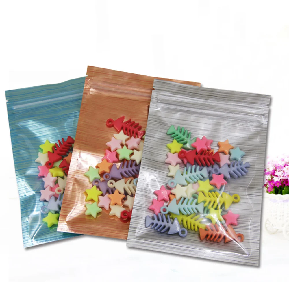 

100pcs Zip Lock Clear Plastic Bags Reusable Metallic Mylar Foil Pouch Candy Dried Tea Storage Heat Seal Aluminum Package Bags