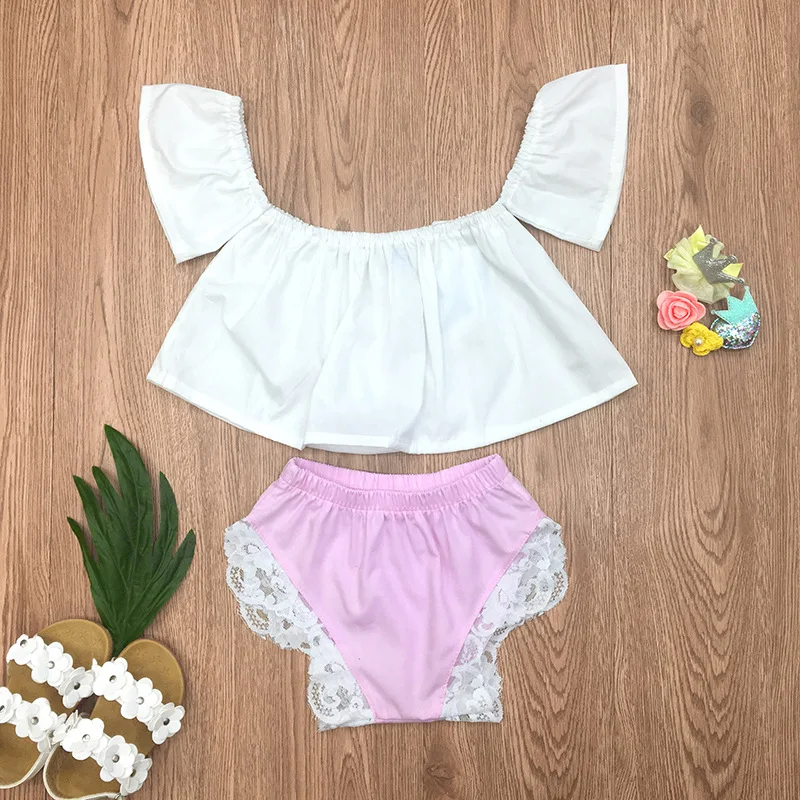 Летний комплект для маленьких девочек Белая блузка малышей + розовые шорты