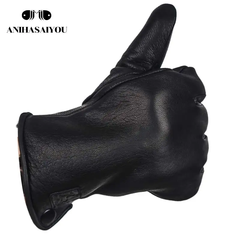 Простые мужские зимние перчатки с подкладкой из утолщенной натуральной шерсти