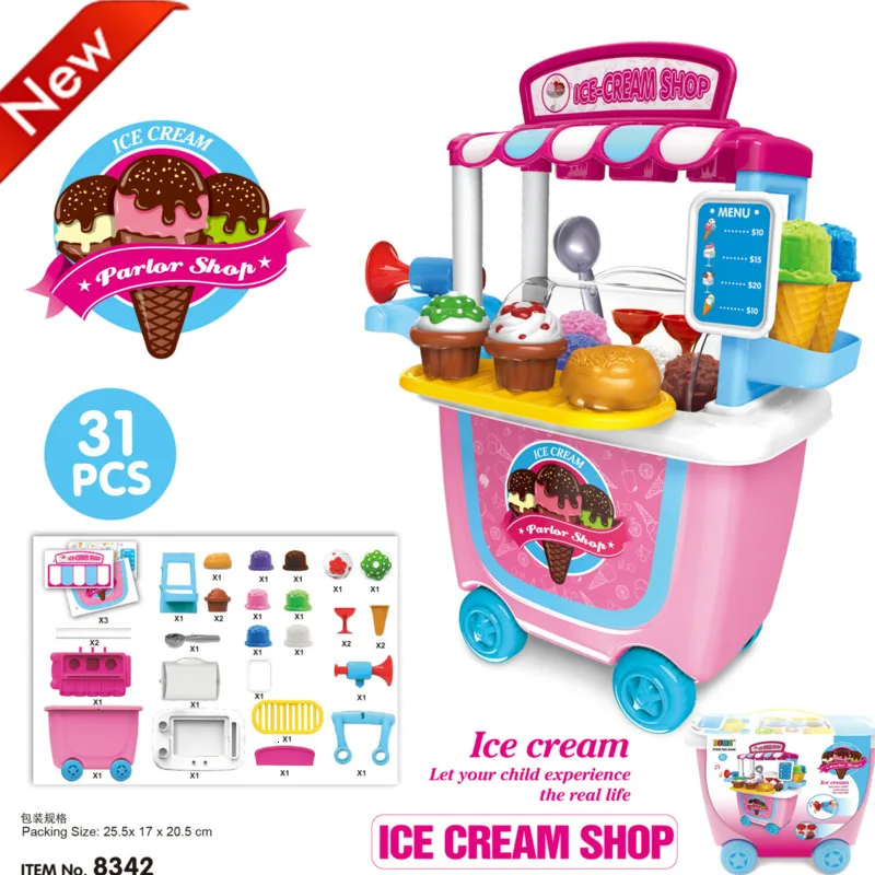 Children Pretend Play 34pcs/Set Trolley House Booth Educational Toy Super Funny Mini Role Play Toys Kitchen Workbench Bauble