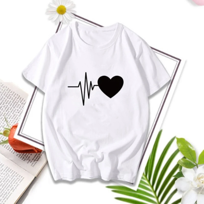 Футболка женская летняя с принтом сердца и графическим принтом|Футболки| |