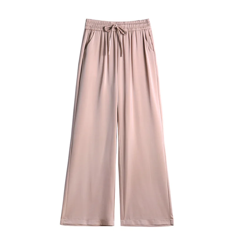 

Wide leg pants women's 2020 autumn new pearl yarn pure color floor pants, high waist and thin drape straight trousers