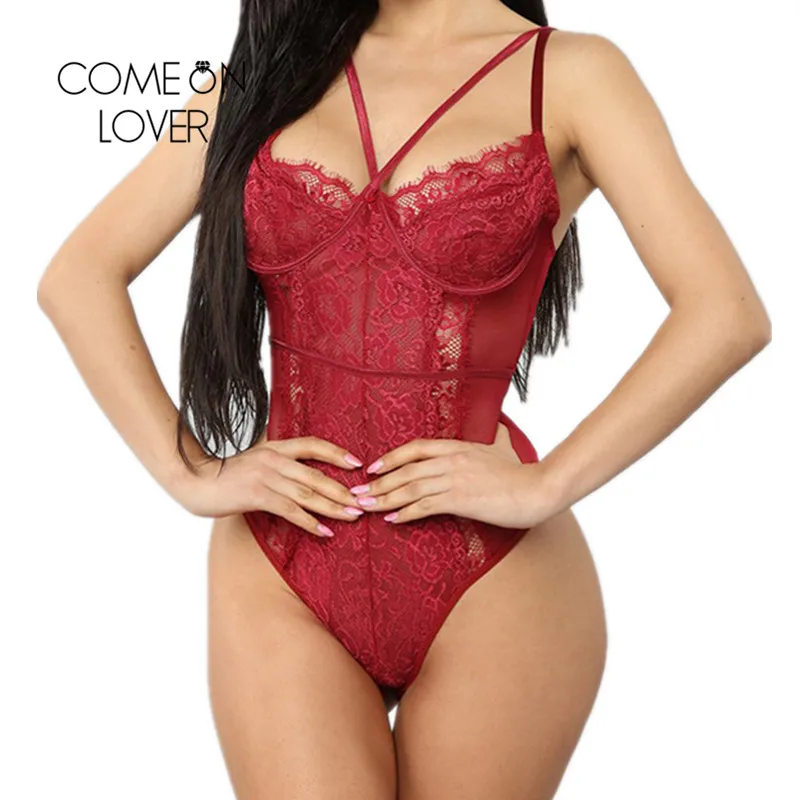 Comeonlover, кружевной комбинезон, сшитый, размера плюс, Женское боди, Mujer, с вырезами, прозрачный, Цветочный, сексуальный, без рукавов, RI80875