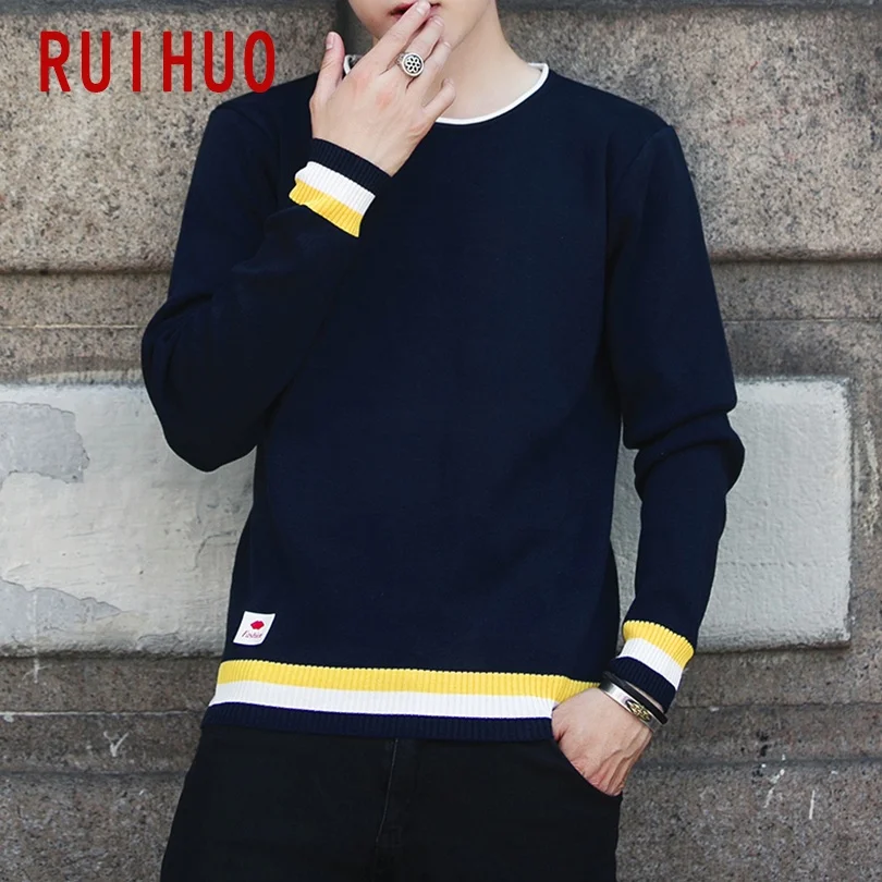 

RUIHUO Casual Knitted Sweater Men Clothing Pullover Men Harajuku Sweater Streetwear Sweaters Korean Clothes 3XL 2021 Spring