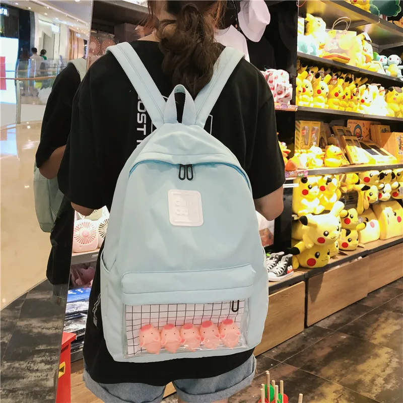 Casual Clear Waterproof Womens Backpack Harajuku Nylon Travel Schoolbags Cute Small Duck Student Back Pack Teen Girls Bookbags | Багаж и
