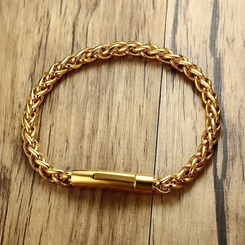 Фото Золото Тон Для мужчин Круглый Wheat браслет-цепочка Нержавеющая сталь браслет