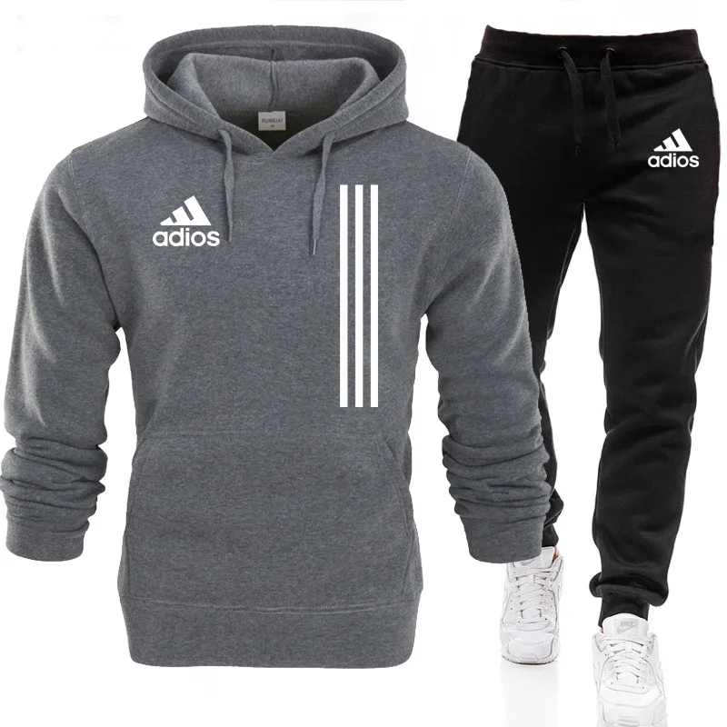 

New adios Men's Autumn Winter Sets Zipper Hoodie+pants Two Pieces Casual Tracksuit Male Sportswear Gym Brand Clothing Sweat Suit