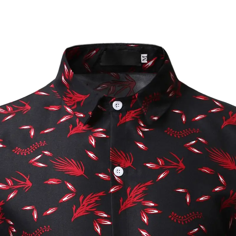 

3D Leaf Print Mens Shirts 2019 Autumn New Long Sleeve Shirt Men Holiday Casual Party Button Down Dress Shirts Camisa Hombre
