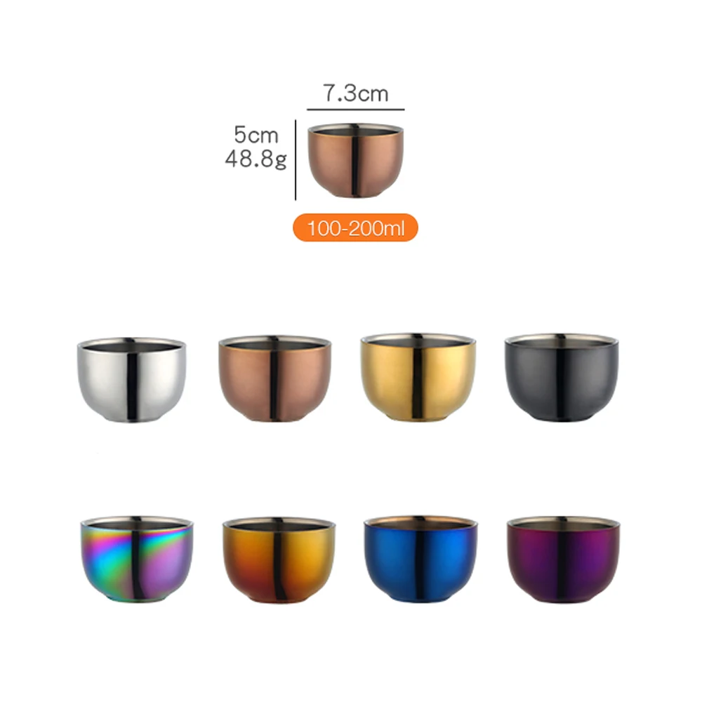 

2/8Pcs Teacup Stainless Steel Water Cup Double Layer Home Tea Bowl Master Cup Chinese Tea Ceremony Gift GungFu Tea Cup Teaware