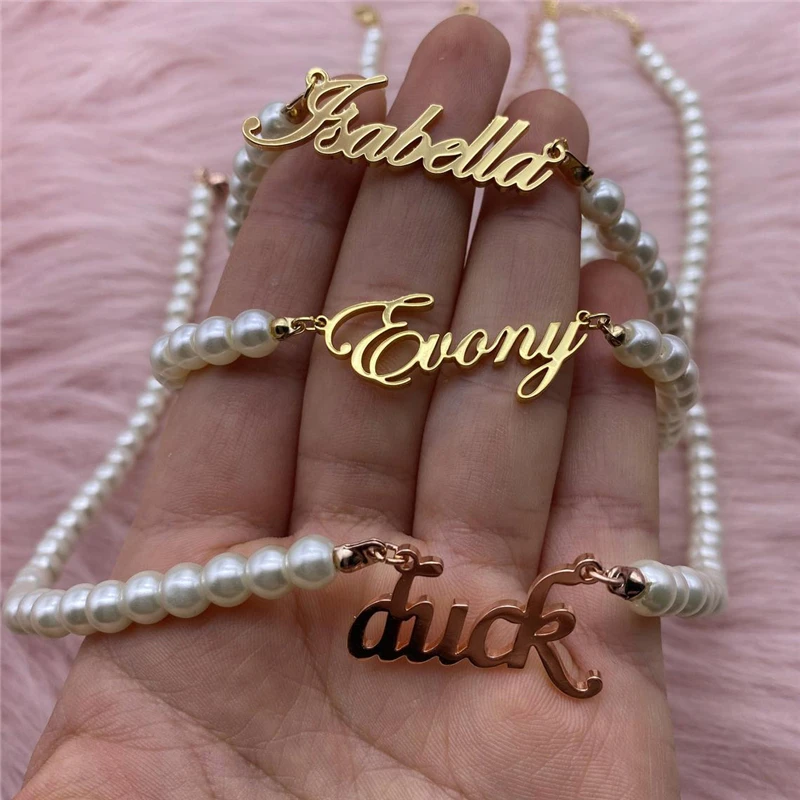 Ожерелье с имитацией жемчуга под заказ именное ожерелье именной табличкой