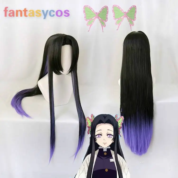 Парик для косплея Kochou Kanae Demon Slayer Kimetsu No Yaiba черный фиолетовый парик прямые