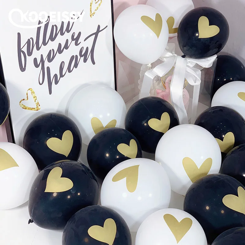10 шт. воздушные шары с золотым сердцем белые и черные свадебные конфетти для дня