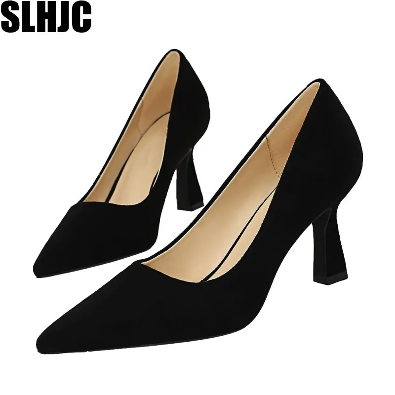 SLHJC Новинка весны дамские офисные туфли лодочки краткое 7 5 см высокая обувь на