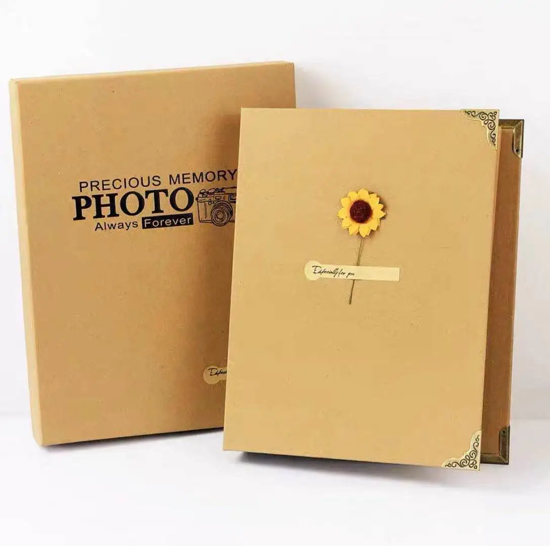 

Factory stock simple retro diy photo album handmade pasted sun flower photo album