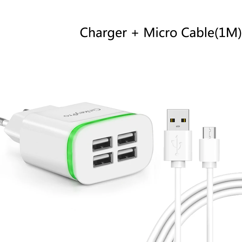 Cinkeypro USB Зарядное устройство для iPhone Samsung Android 5 В 4A 4-Порты мобильный телефон Универсальный Быстрая зарядка свет сетевой адаптер - Тип штекера: 4 Ports Cable White