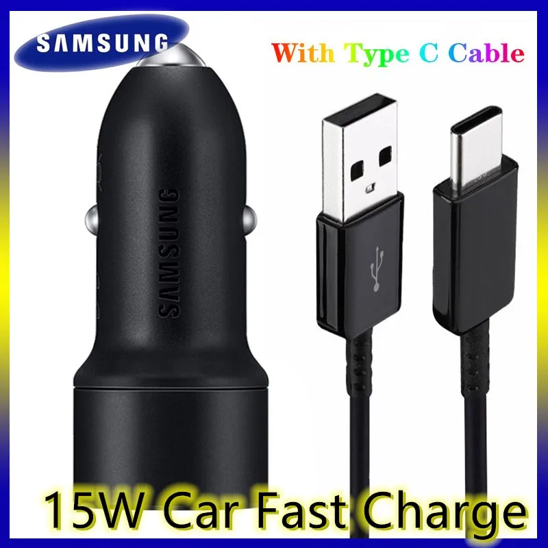 

Samsung 15W Original Dual Fast Car Charger 2A Type C Cable For Galaxy S10 Plus S20+ S8 Plus A70 Note10+ S9 S8 S21 W21 A51