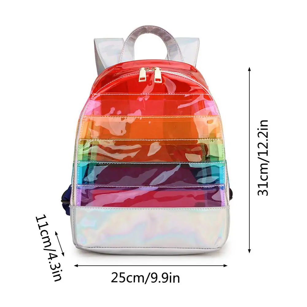 Clear Rainbow Backpack Heavy Duty PVC Transparent Backpack with Reinforced Straps Kids Boys Girls School Bags