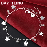 bayttling silver color aaa zircon 8 inch fine butterfly pendant bracelet for woman luxury christmas party jewelry gift