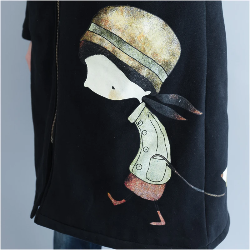 autumn New spring and 2020 Women Zip-up Clothing Long Coat Warm Thick Velvet Black Plus Size Cartoon Hooded Jacket XY23 | Женская одежда