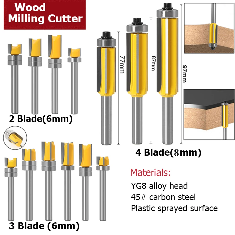 

Концевая фреза Z4/Z3/Z2, Концевая фреза 6/8 мм, верхнее и нижнее подшипники, для деревообработки