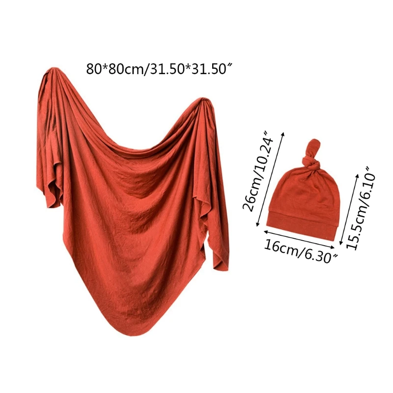 

2 Pcs Baby Receiving Blanket Hat Set Sleepsack Swaddle Wrap Tail Knotted Beanies Headwrap Kit for Newborn Infant Props
