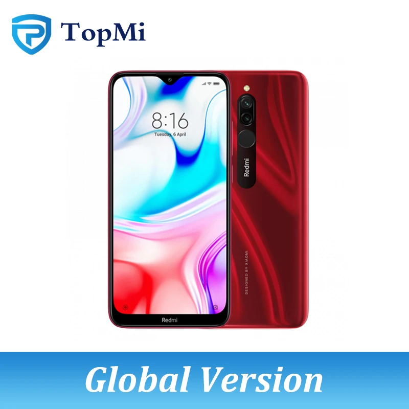 Ruby Red Смартфон Xiaomi Redmi 8 с глобальной версией, 4 Гб ОЗУ, 64 Гб ПЗУ, 5000 мА/ч, Spnadragon 439, 12 МП, настоящая камера, 18 Вт, быстрый мобильный телефон - Цвет: Ruby Red