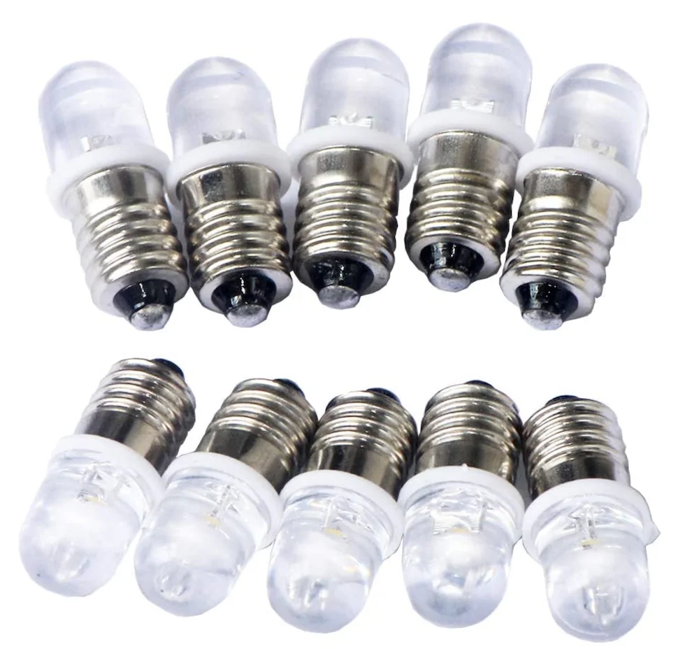 

10pcs E10 Screw 4.5V Cold White Spot Led Bulb Light Lamps +10pcs E10 Base (DC4.5V, Cold White)