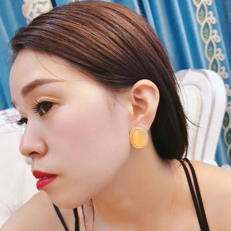

Alloy Ear Clips Female Fashion Gold Opal Jewelry Clip Earrings Luxury Quality Gift Without Piercing Earrings