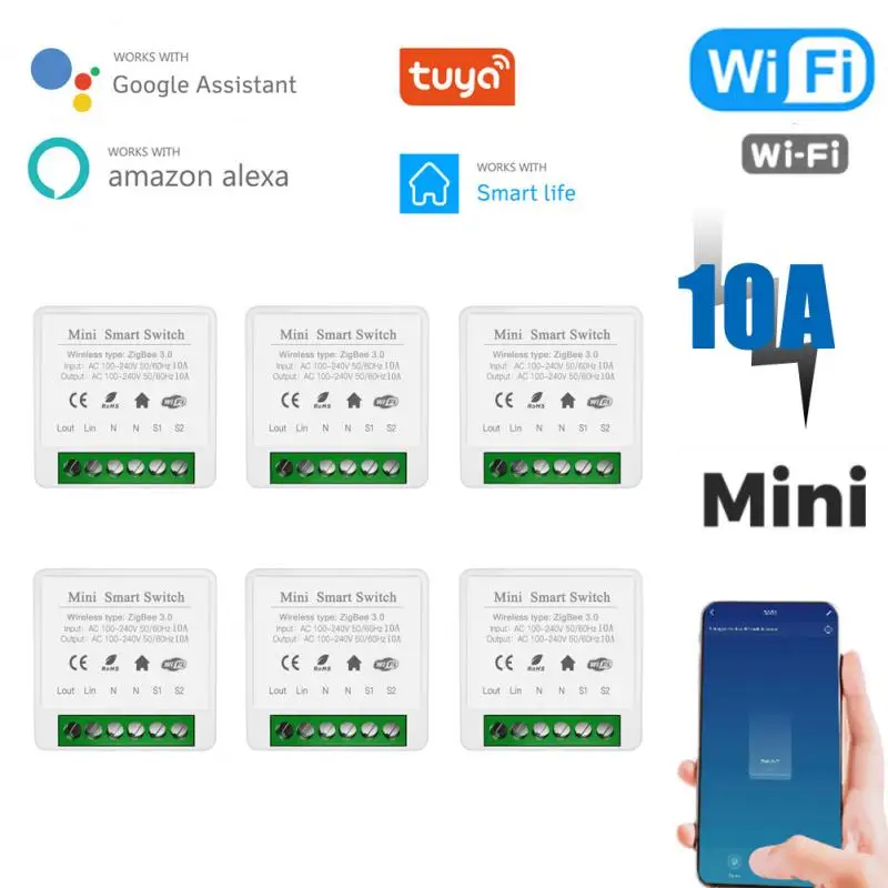 

10A Tuya Mini WiFi Switch Module Smart Life Remote Voice Control Smart Light DIY Switch Module Smart Home With Alexa Google Home