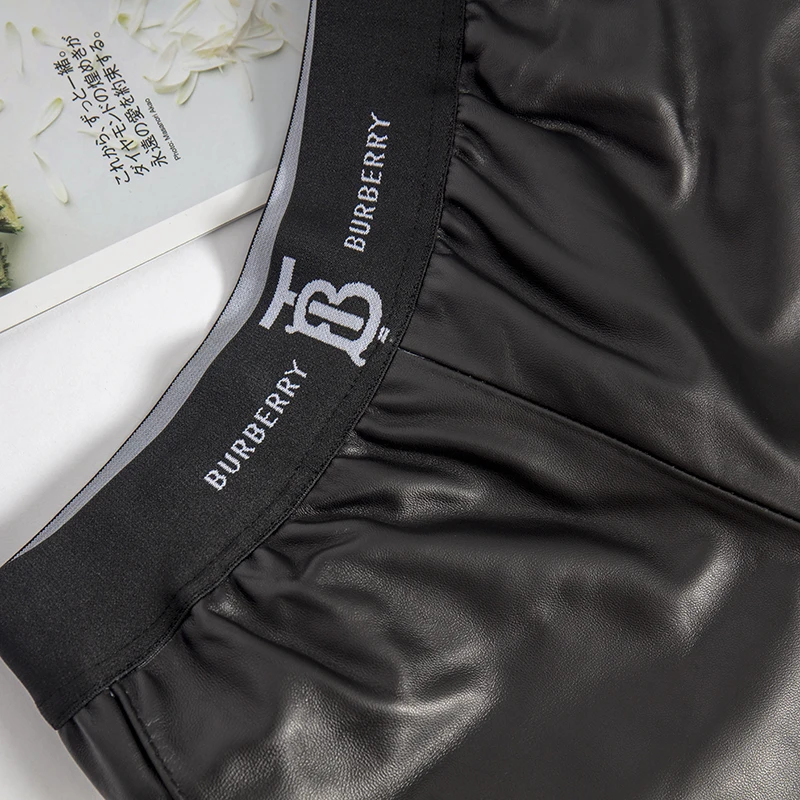 Elastic waist casual shorts women Biker plus size black real leather high female 2019 fashion quality | Женская одежда