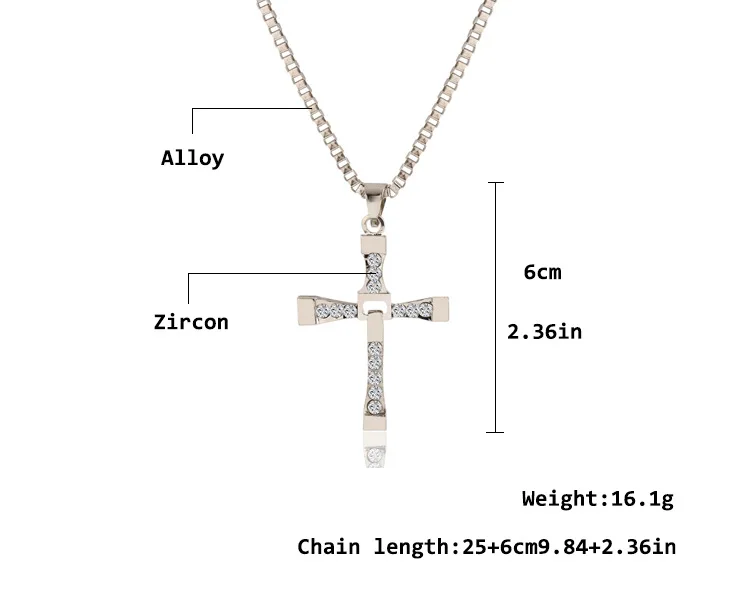 

Zkceenier 2021 Necklace The Fast and The Furious Celebrity Vin Diesel Item Crystal Jesus Men Cross Pendant Necklace Gift Jewelry