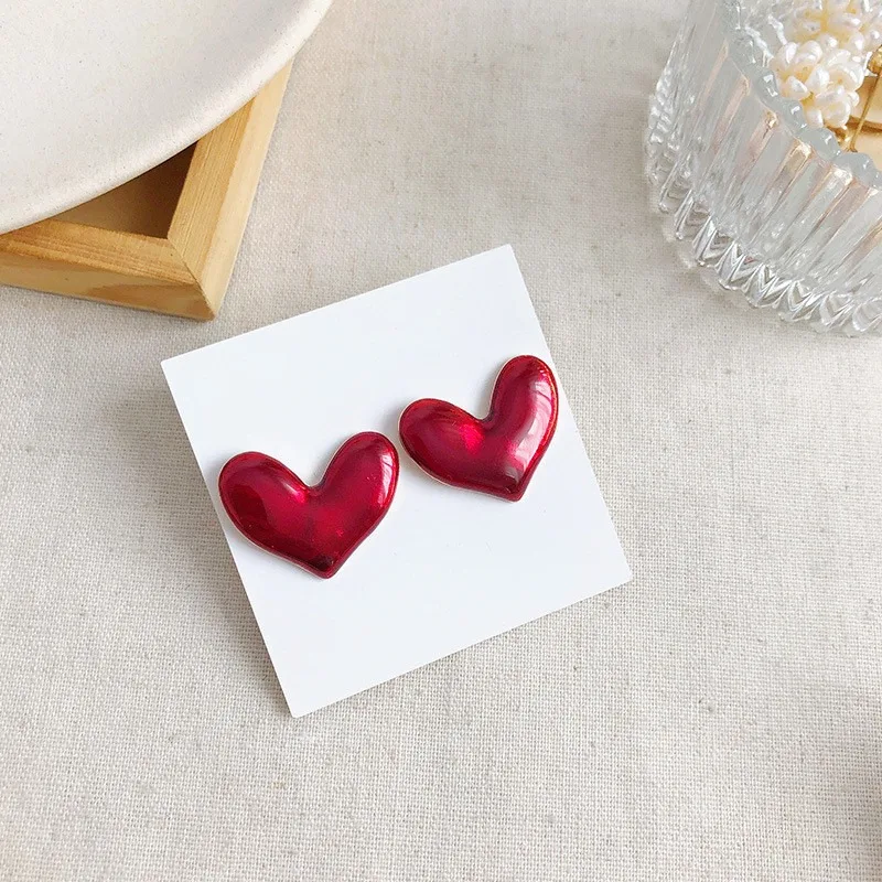 Женские серьги гвоздики из акриловой смолы в форме сердца|Серьги-клипсы| |