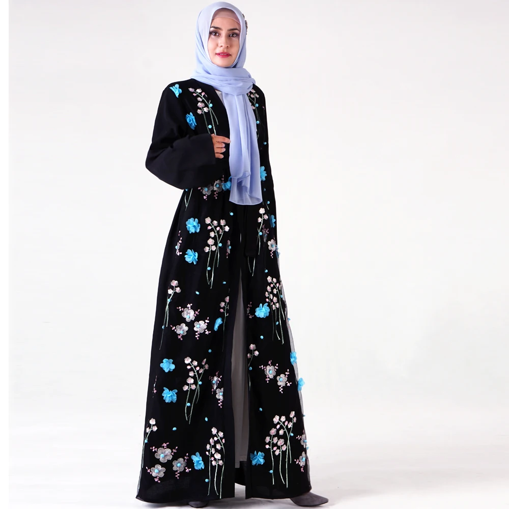 Мусульманская абайя для женщин с объемными цветами хиджаб платье Caftan кимоно
