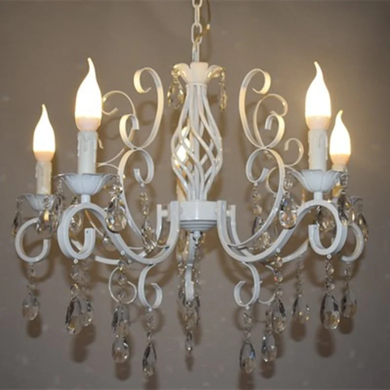 Винтажная хрустальная люстра из кованого железа белая потолочная лампа E14