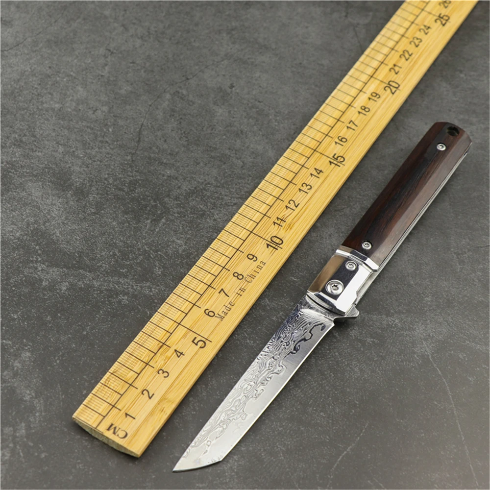 

VG10 damascus steel small show folding knife outdoor camping sandalwood handle tactical folding tool hunting sharp EDC tools