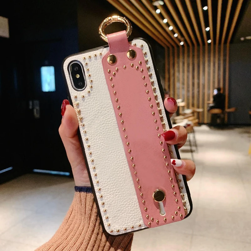 Pink SYCASE модный портативный кожаный чехол для телефона samsung S8 S9 S10 Plus S10E, защитный чехол на запястье - Цвет: Pink