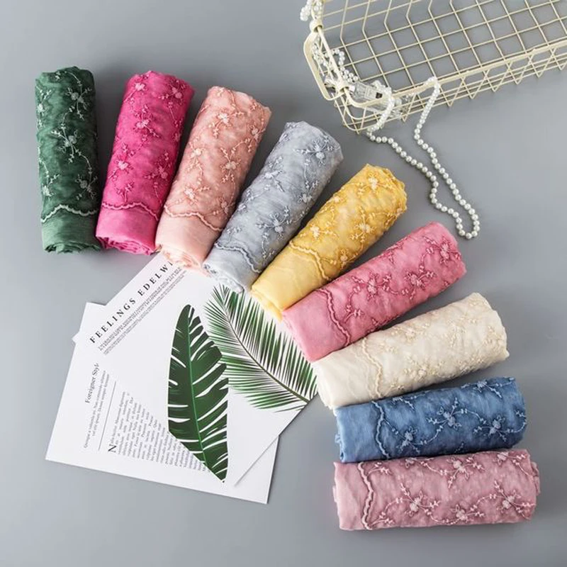 

Luxury Plain Embroidered Silky Shawl Scarf Summer Travel Seaside Holiday Sunscreen Scarves Wrap Foulard Hijab Muslim Sjaal