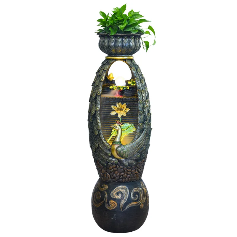 

TT Peacock Water TV Cabinet next to Floor Ornaments Affordable Luxury Style Living Room Entrance Aisle Large Water Landscape