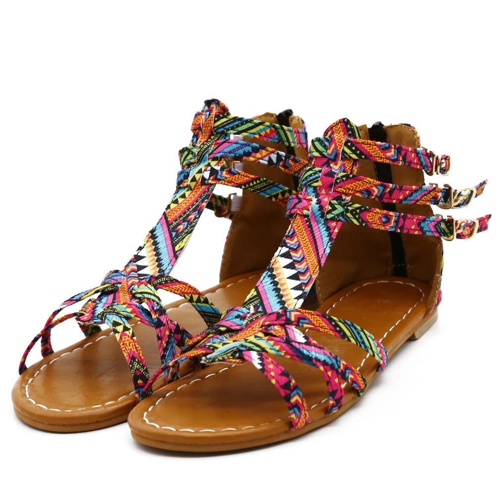 

Women Flat Shoes Summer Bohemian Gladiator Roman Sandal Boho Sandalias Mujer Colorful Female Beach Flat Plus Size Flat Shoes