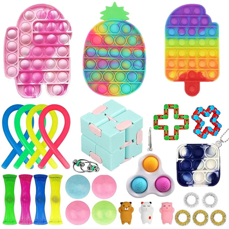 

29PCS Fidget Toys Pack Set Stress Relief Anti-anxiety Colorful Push Bubble Games Simple Dimple Sensory Decompression Gift