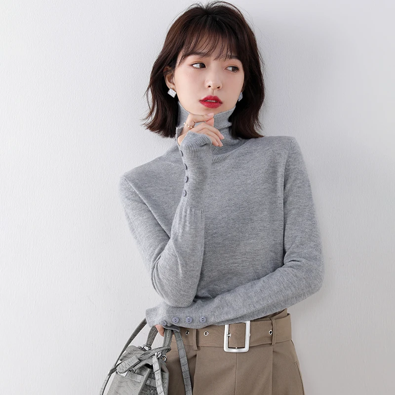 Женский свитер с высоким воротом BARESKIY тонкий кашемировый для похудения короткий