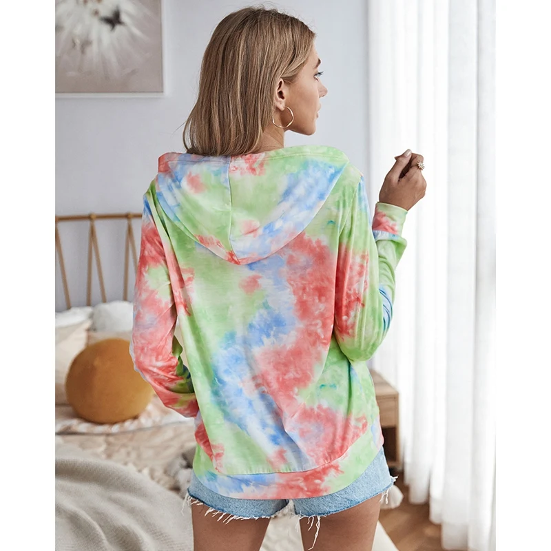 

New Autumn Hoodies Women Tops Loose Pocket Hooded Tie-Dye Long Sleeve Pullover Spring Casual Sweatshirt Ladies Top