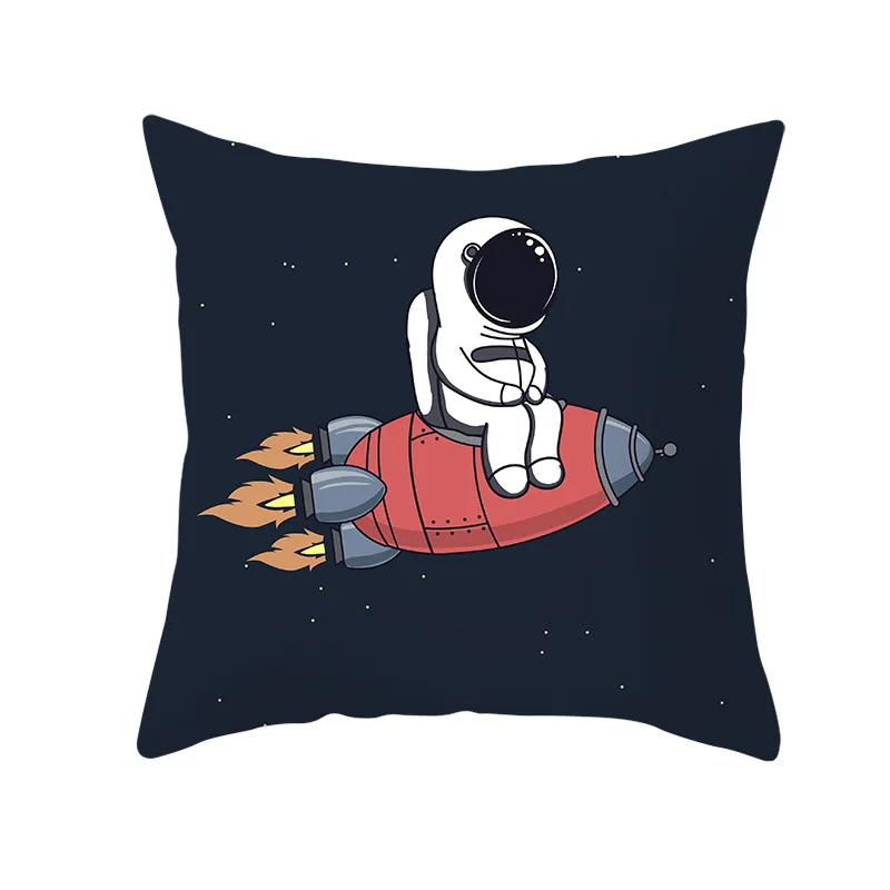 

Cartoon Outer Space Astronaut Pillowcase Moon Rocket Home Decorative Cushion Cover Cute Polyester Sofa Pillow Case 45x45cm P42