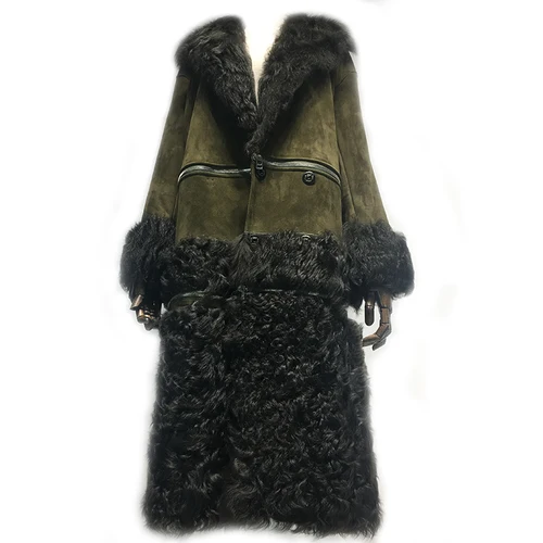 army green Природный натуральный мех, пальто, женская шерстяная куртка, осенне-зимняя куртка, женская одежда,, корейский Винтаж,, двухсторонние топы, ZT4170 - Цвет: army green