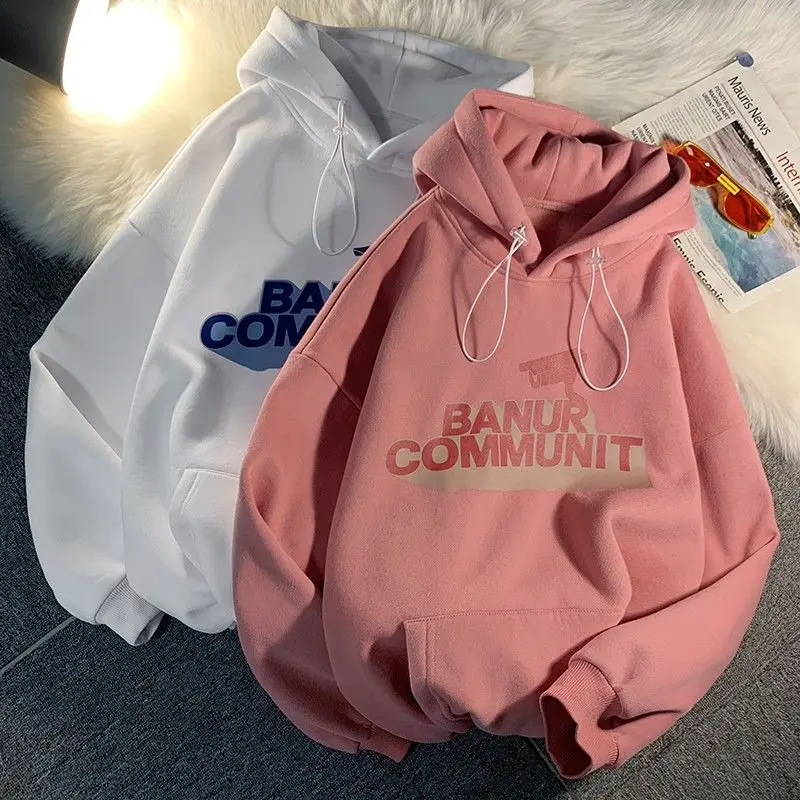 

Letters Print Warm Hoodies Women Thicken Autumn Winter Sweatshirts Hooded Harajuku Vintage Pullover Female Oversized Streetwear