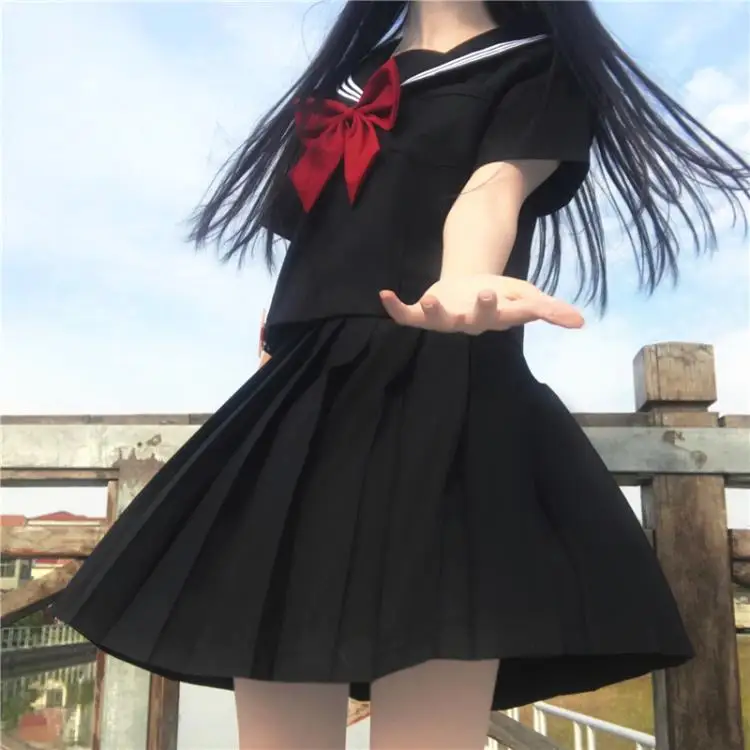 

2021 New Summer Japanese Student Diablo Series Short-Sleeved Shirt JK Uniforms Sailor Pleated Skirt Set school girl uniform