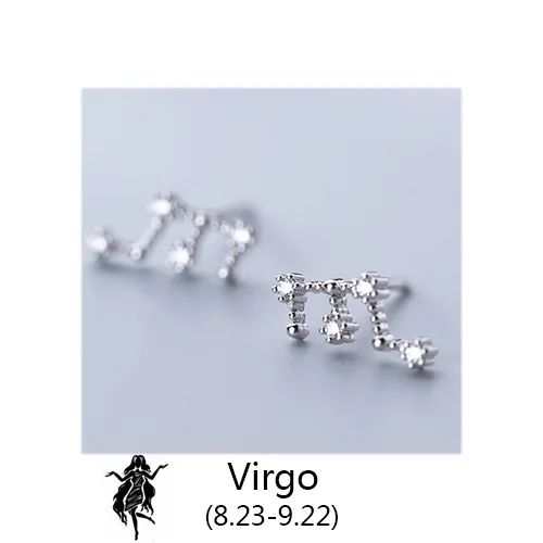 Virgo Trustdavis 925 Твердые ювелирные изделия из настоящего стерлингового серебра 12 созвездие серьги гвоздики подарок на день рождения для женщин девочек DA330 - Окраска металла: Virgo