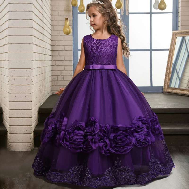 2022 Summer Long Sleeve Flower Girl Dress Elegant Kids Dresses For Girls Party Wedding Bridesmaid Princess 14 10 12 Years | Детская